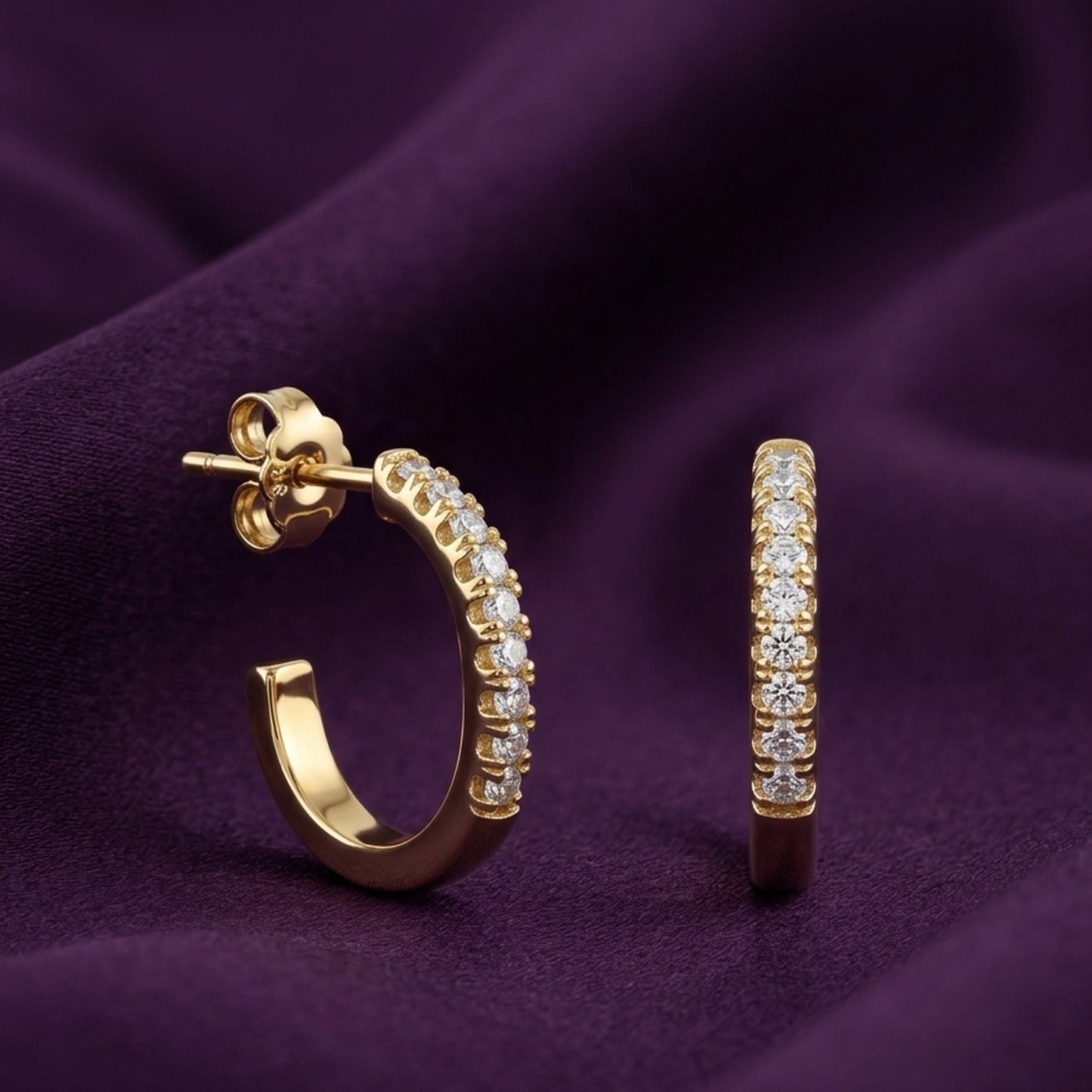 18K Gold Plated Half-Hoop CZ Pavé Stud Earrings