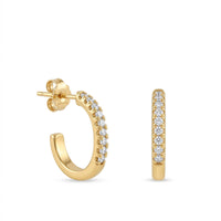 18K Gold Plated Half-Hoop CZ Pavé Stud Earrings