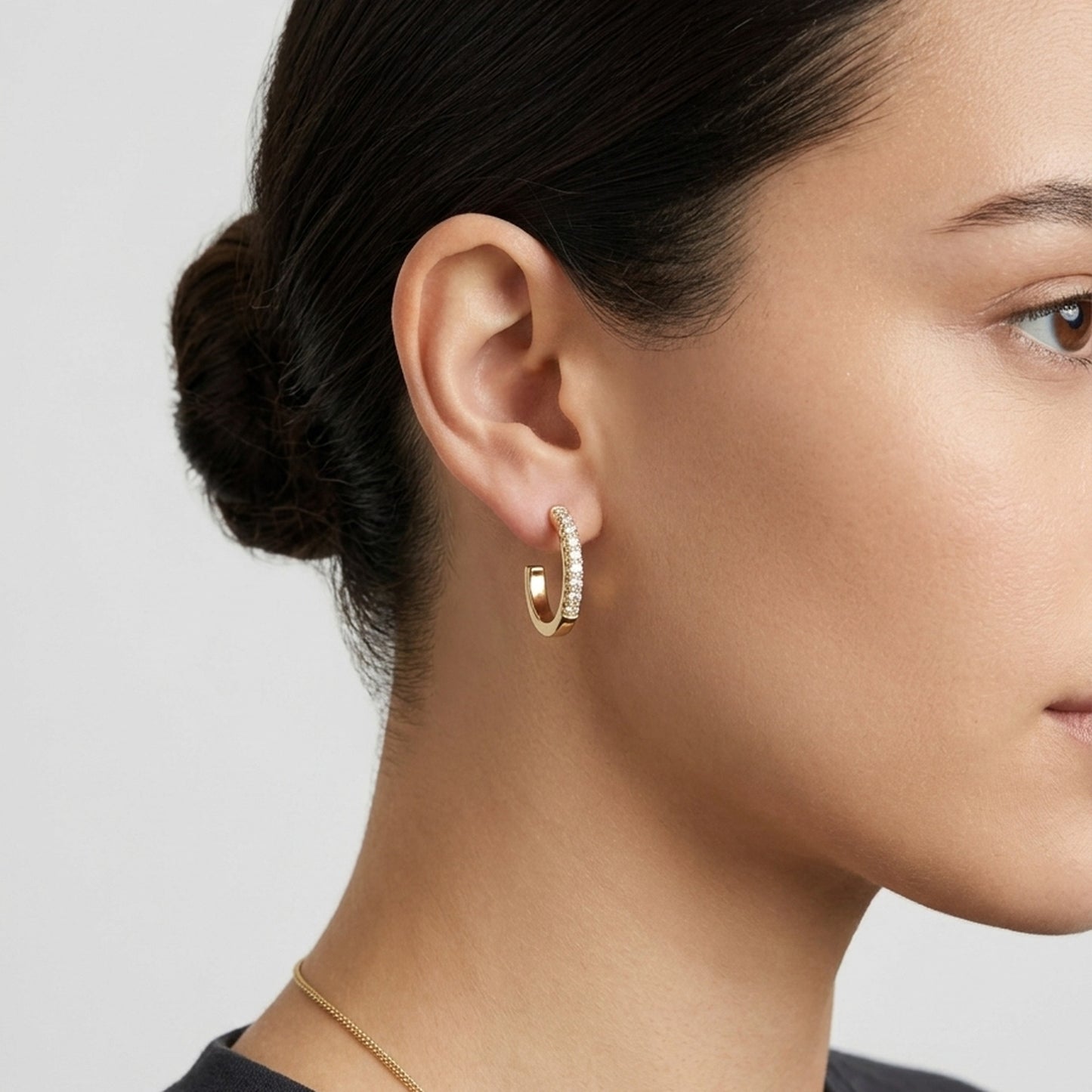 18K Gold Plated Half-Hoop CZ Pavé Stud Earrings