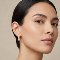 18K Gold Plated Tall Rectangular Huggie CZ Pavé Row Earrings