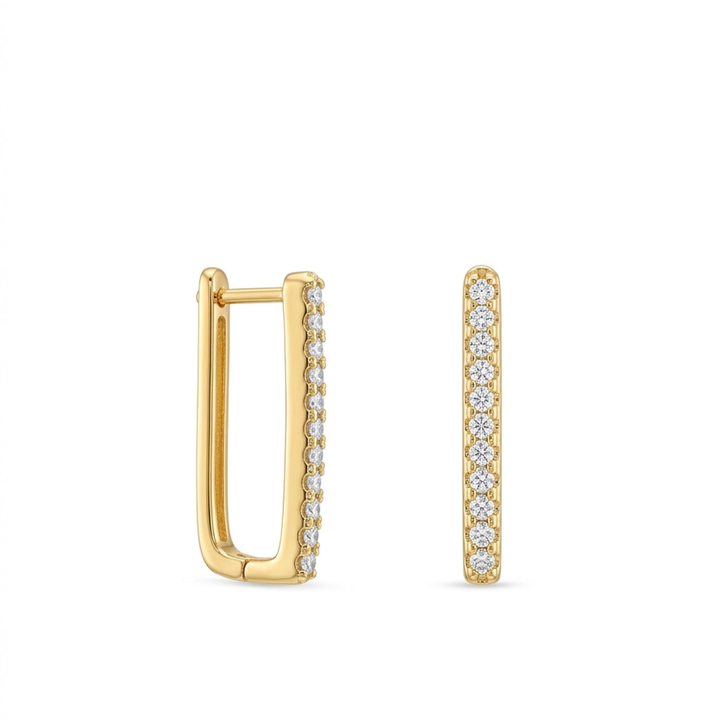 18K Gold Plated Tall Rectangular Huggie CZ Pavé Row Earrings