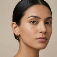 18K Gold Plated Tall Rectangular Huggie CZ Pavé Row Earrings