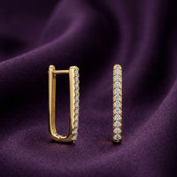 18K Gold Plated Tall Rectangular Huggie CZ Pavé Row Earrings