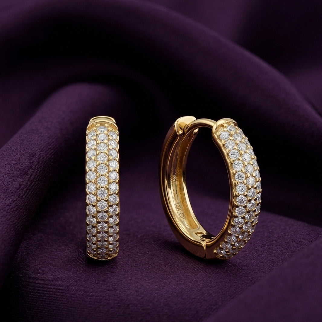 18K Gold Plated Chunky Round Huggie Full Pavé CZ Earrings