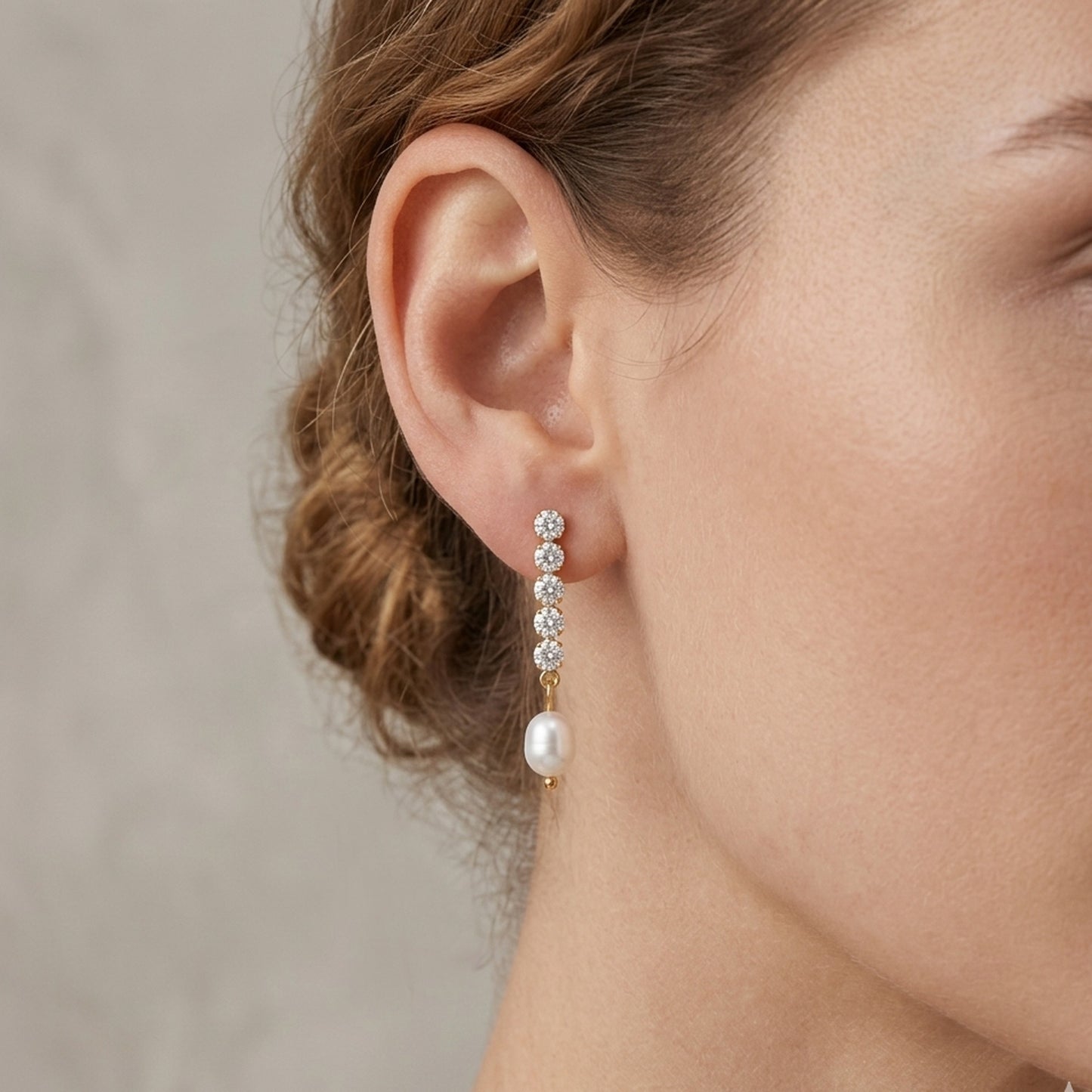 18K Gold Plated CZ Tennis Chain Pearl Drop Earrings