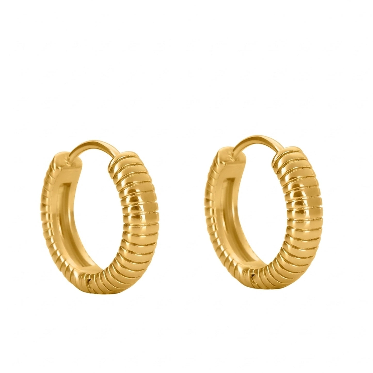 18K Gold Plated Ribbed Textured Chunky Huggie Hoop Earrings