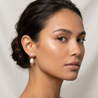 18K Gold Plated Solitaire CZ Stud Large Oval Pearl Drop Earrings