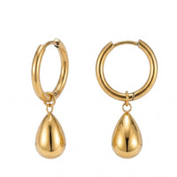 18K Gold Plated Hoop with Puffy Teardrop Charm Drop Earrings
