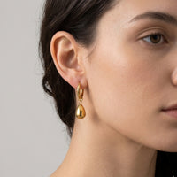 18K Gold Plated Hoop with Puffy Teardrop Charm Drop Earrings