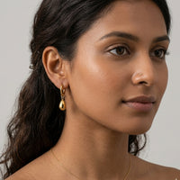 18K Gold Plated Hoop with Puffy Teardrop Charm Drop Earrings