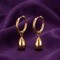 18K Gold Plated Hoop with Puffy Teardrop Charm Drop Earrings