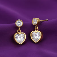 18K Gold Plated Round Bezel CZ Stud Heart CZ Drop Earrings