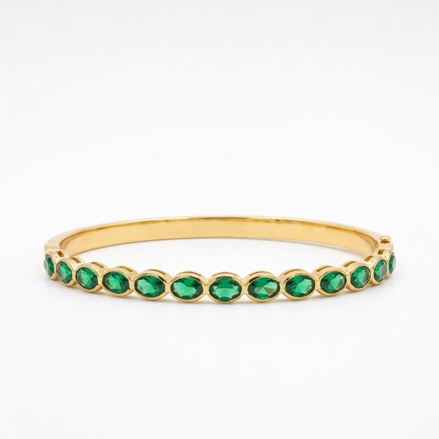 18K Gold Plated Green Oval CZ Bezel Full Tennis Bangle