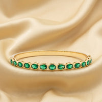 18K Gold Plated Green Oval CZ Bezel Full Tennis Bangle