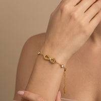 18K Gold Plated Infinity Charm CZ Station Chain Bracelet