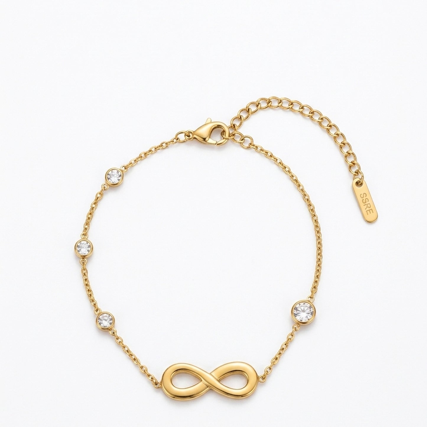 18K Gold Plated Infinity Charm CZ Station Chain Bracelet