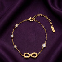 18K Gold Plated Infinity Charm CZ Station Chain Bracelet