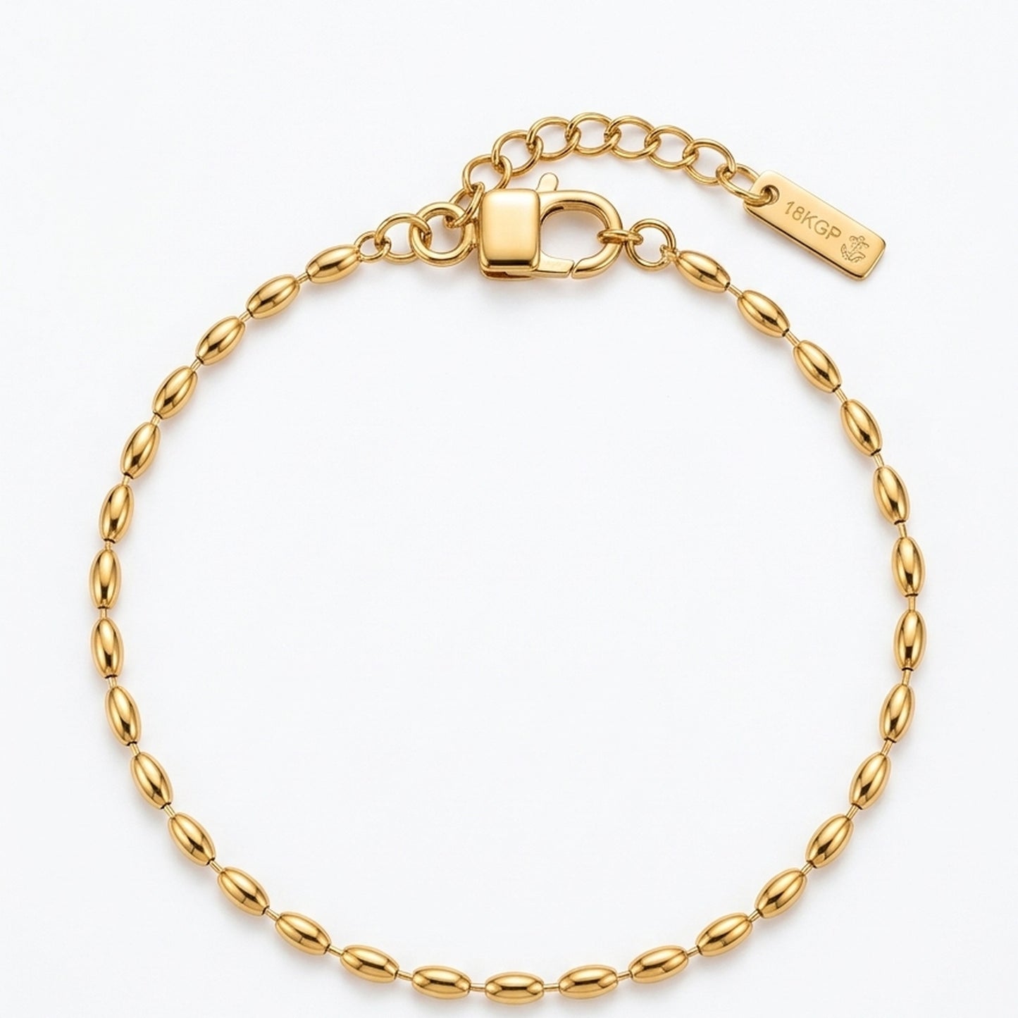 18K Gold Plated Oval Rice Bead Chain Bracelet