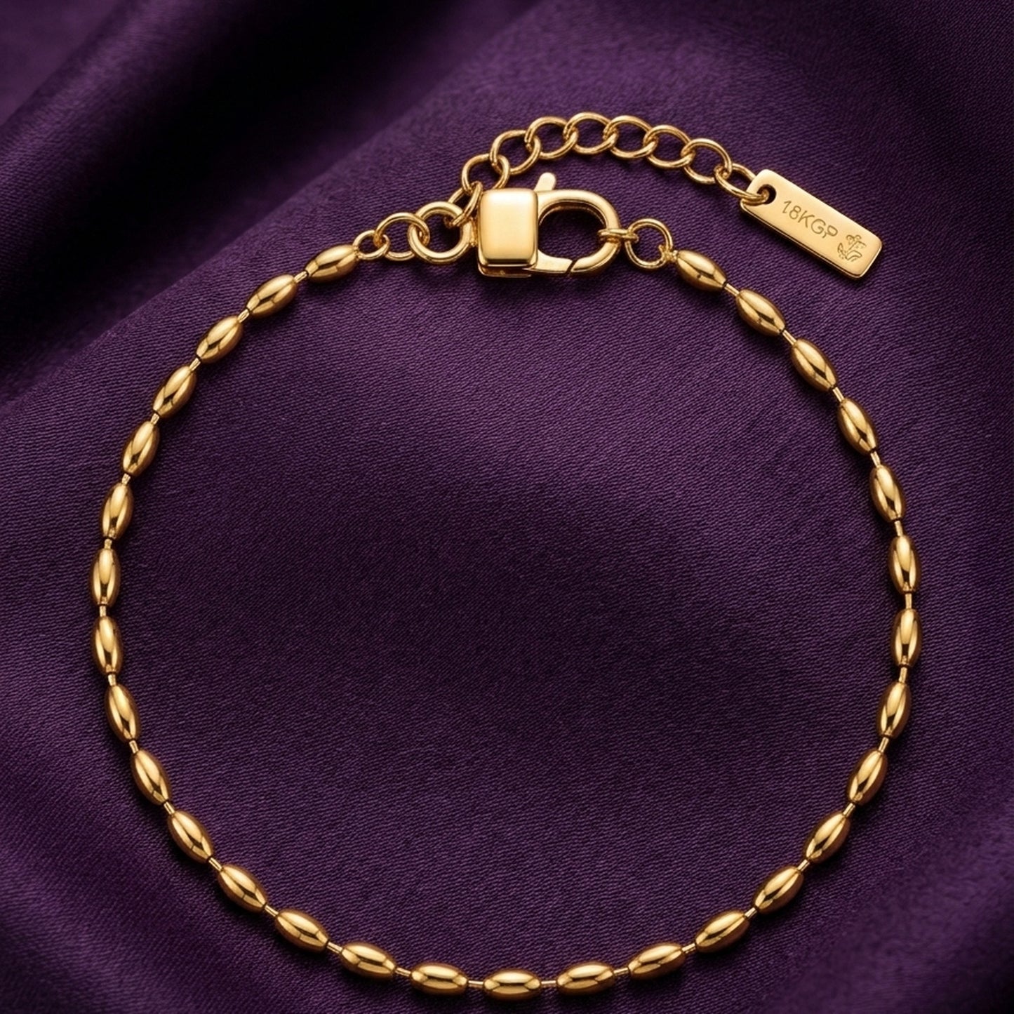 18K Gold Plated Oval Rice Bead Chain Bracelet