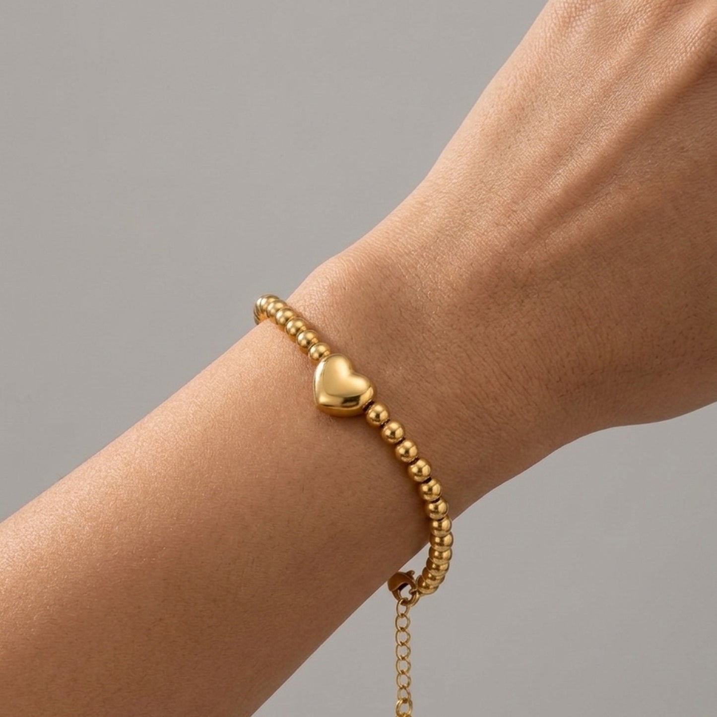 18K Gold Plated Ball Bead Bracelet with Puffy Heart Charm