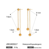 18K Gold Plated Double Ball Box Chain Long Drop Earrings