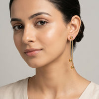 18K Gold Plated Double Ball Box Chain Long Drop Earrings