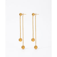 18K Gold Plated Double Ball Box Chain Long Drop Earrings