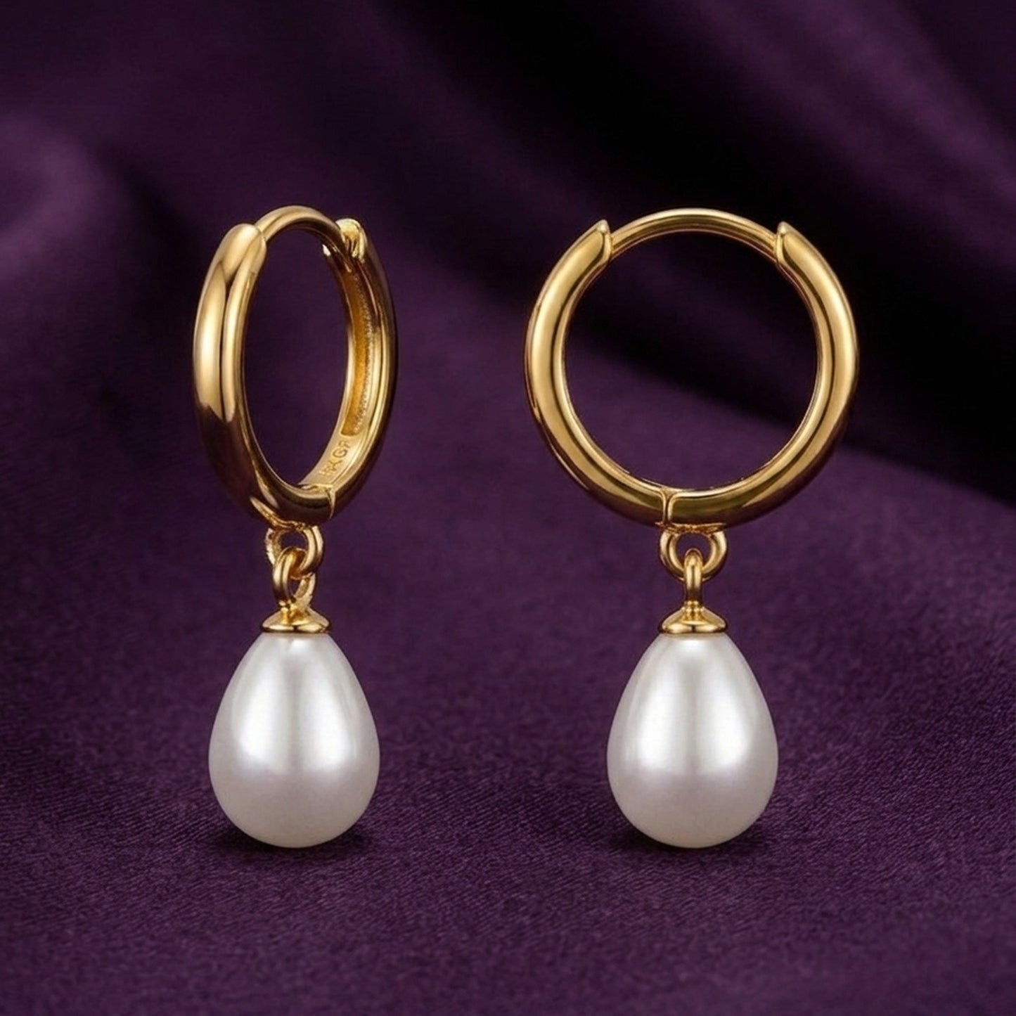 18K Gold Plated Teardrop Pearl Huggie Hoop Earrings