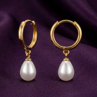 18K Gold Plated Teardrop Pearl Huggie Hoop Earrings