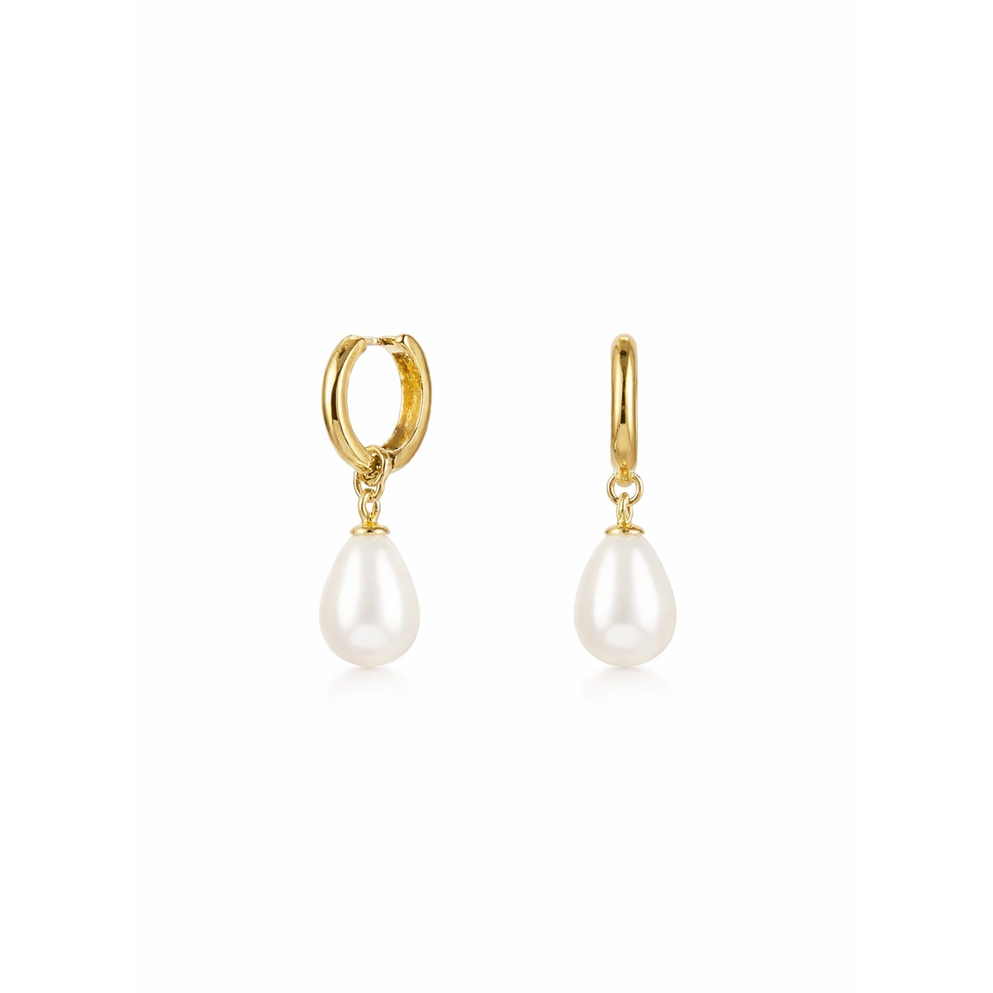 18K Gold Plated Teardrop Pearl Huggie Hoop Earrings
