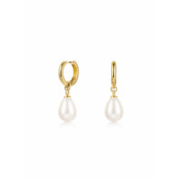 18K Gold Plated Teardrop Pearl Huggie Hoop Earrings
