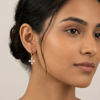 18K Gold Plated CZ Pear Cross Charm Huggie Hoop Earrings
