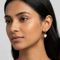 18K Gold Plated Mother of Pearl Heart Charm Huggie Hoop Earrings