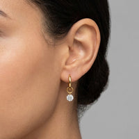 18K Gold Plated Round CZ Solitaire Charm Hoop Earrings