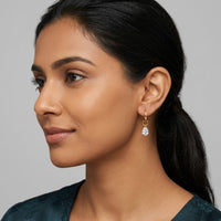 18K Gold Plated Pear CZ Solitaire Charm Hoop Earrings