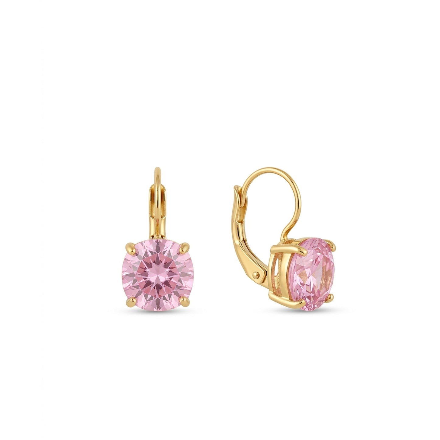 18K Gold Plated Pink Cushion CZ Leverback Drop Earrings