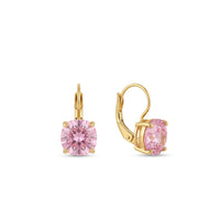 18K Gold Plated Pink Cushion CZ Leverback Drop Earrings
