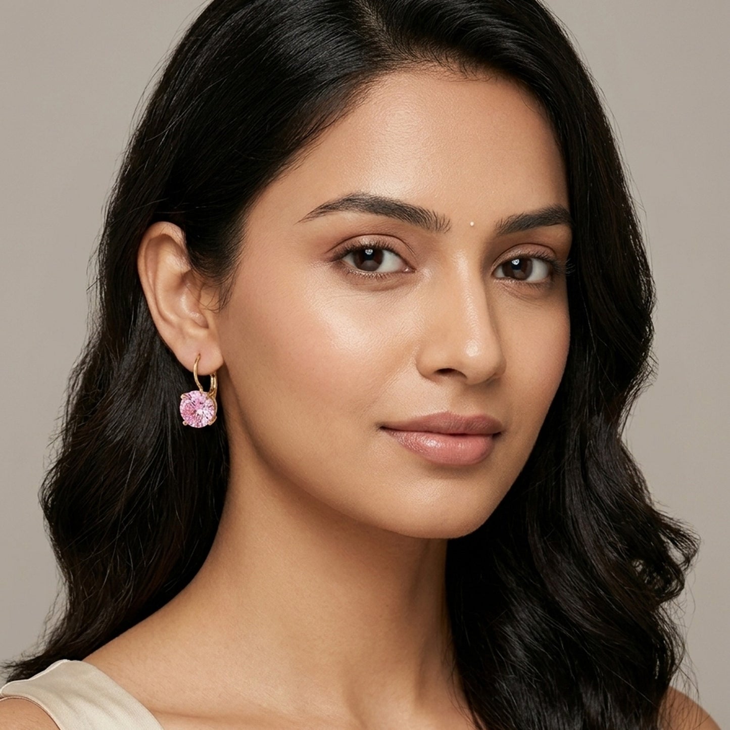 18K Gold Plated Pink Cushion CZ Leverback Drop Earrings