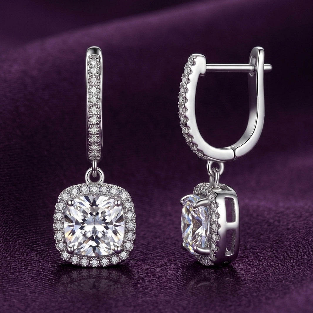 925 Sterling Silver Pear CZ Drop Huggie Hoop Earrings