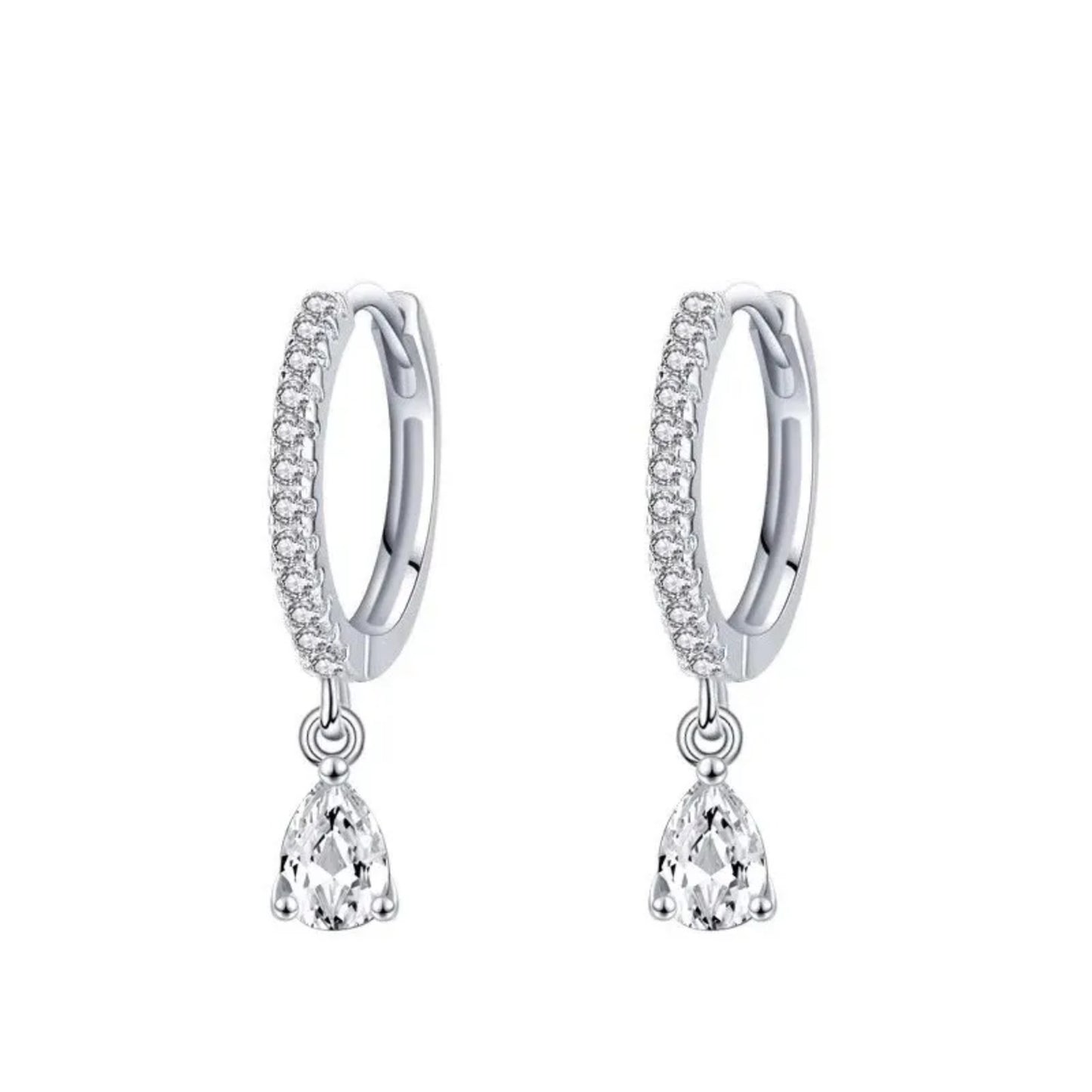925 Sterling Silver Cushion CZ Halo Drop Earrings