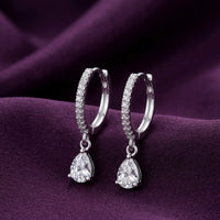 925 Sterling Silver Cushion CZ Halo Drop Earrings