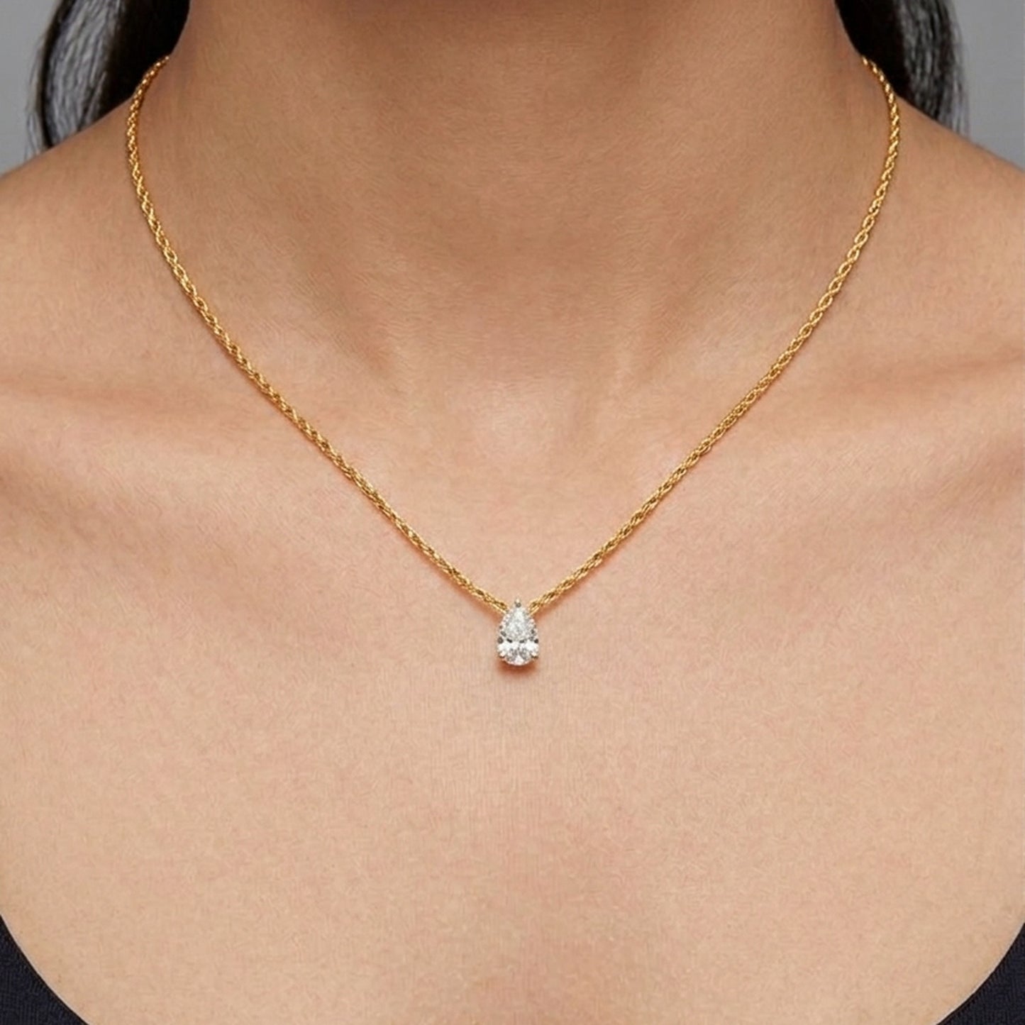18K Gold Plated Pear CZ Solitaire Prong Pendant Necklace