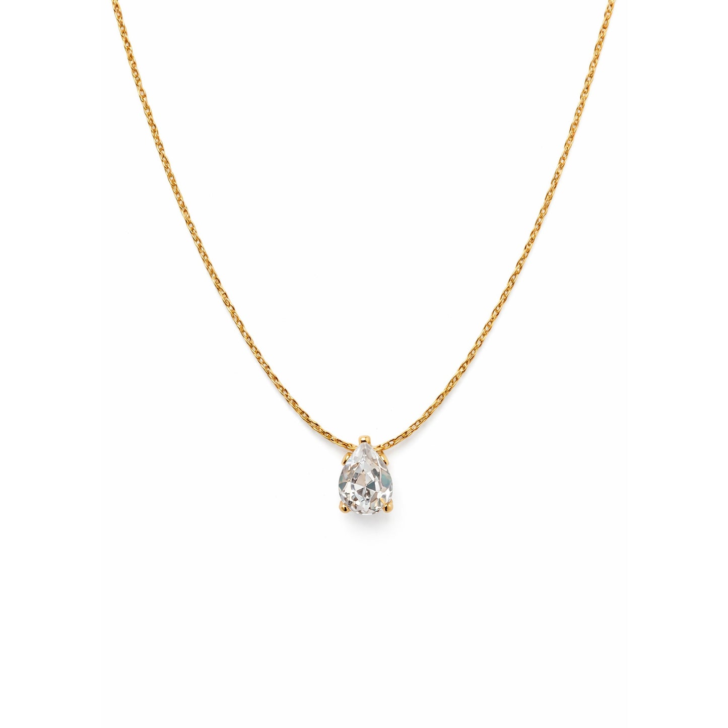 18K Gold Plated Pear CZ Solitaire Prong Pendant Necklace