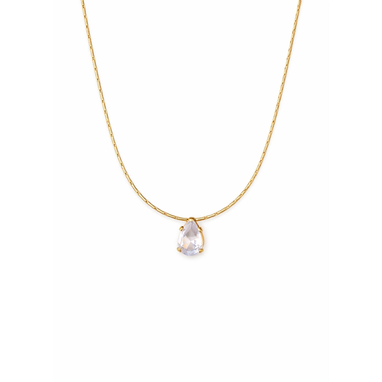 18K Gold Plated Lavender Pear CZ Solitaire Paperclip Chain Necklace