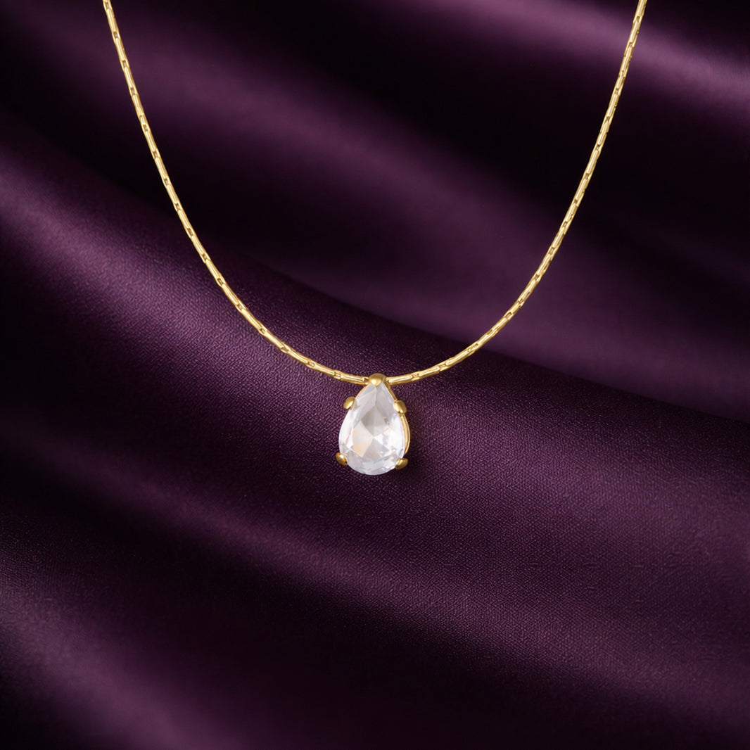18K Gold Plated Lavender Pear CZ Solitaire Paperclip Chain Necklace