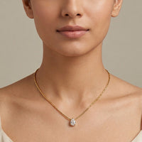 18K Gold Plated Lavender Pear CZ Solitaire Paperclip Chain Necklace