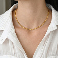 18K Gold Plated Textured Oval Rice Bead Chain Necklace