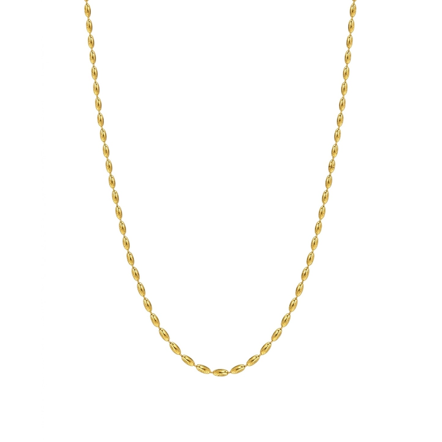 18K Gold Plated Textured Oval Rice Bead Chain Necklace