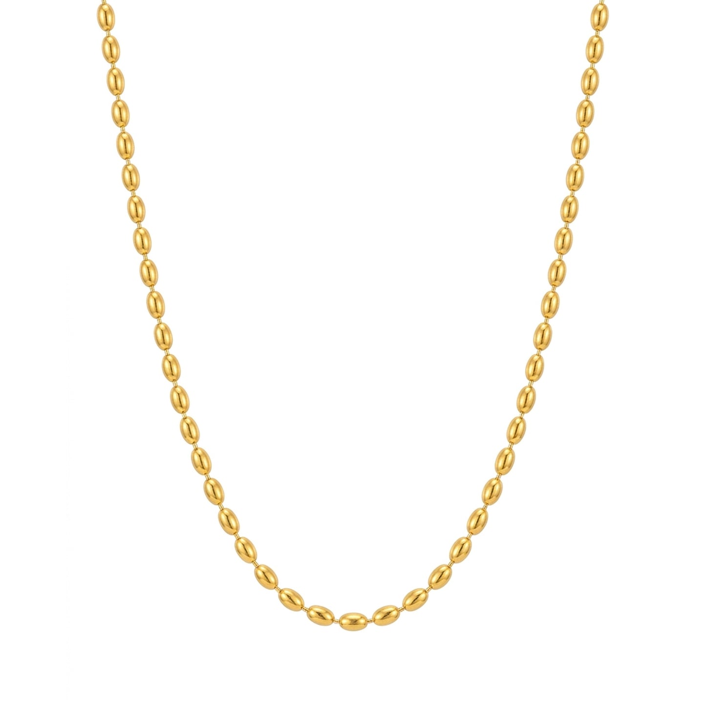 18K Gold Plated Glossy Oval Bead Chain Necklace
