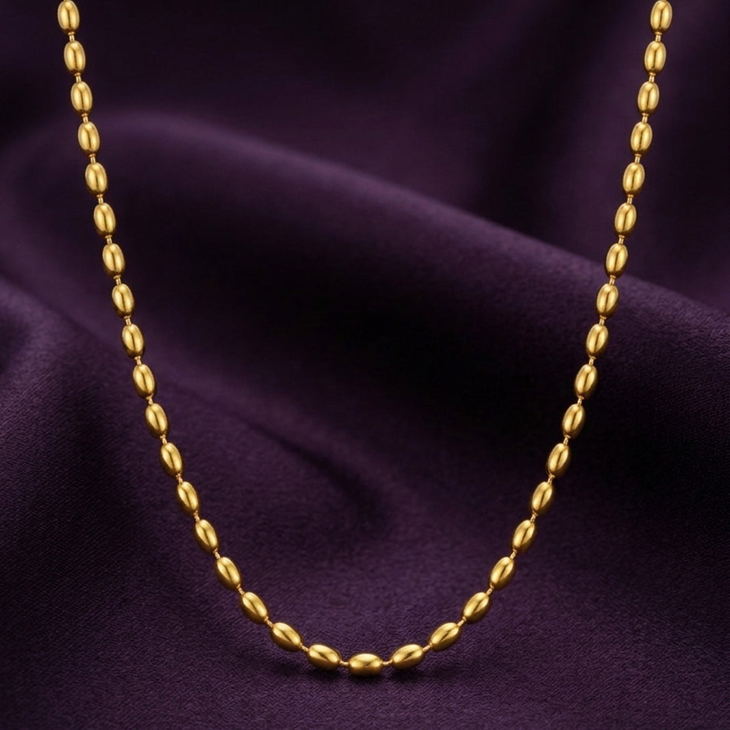 18K Gold Plated Glossy Oval Bead Chain Necklace
